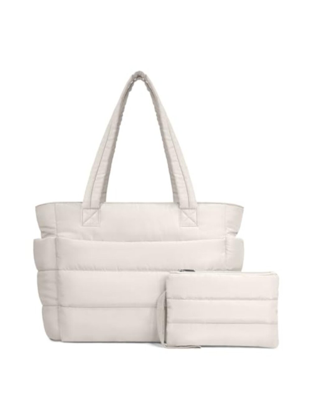 Quilted Puffer Tote Bag - Lightweight Shoulder Bag with 9 Pockets & Laptop